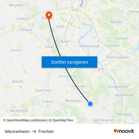 Meckenheim to Frechen map