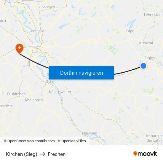 Kirchen (Sieg) to Frechen map