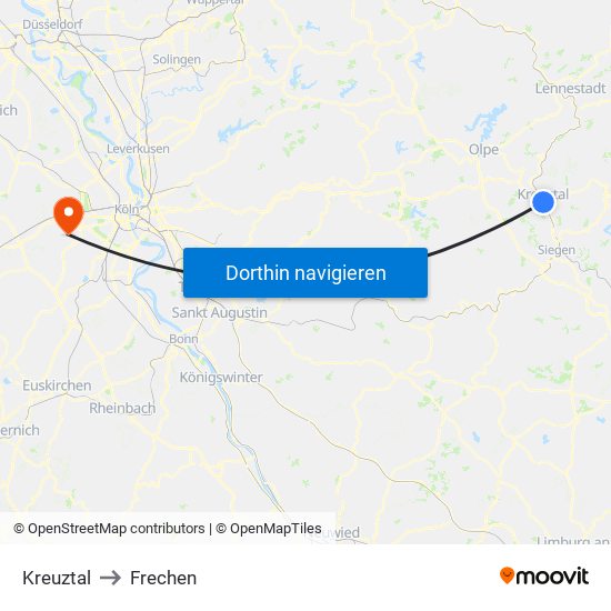 Kreuztal to Frechen map