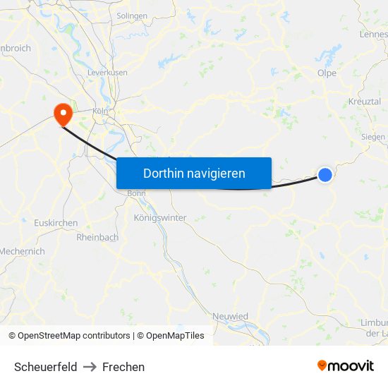 Scheuerfeld to Frechen map