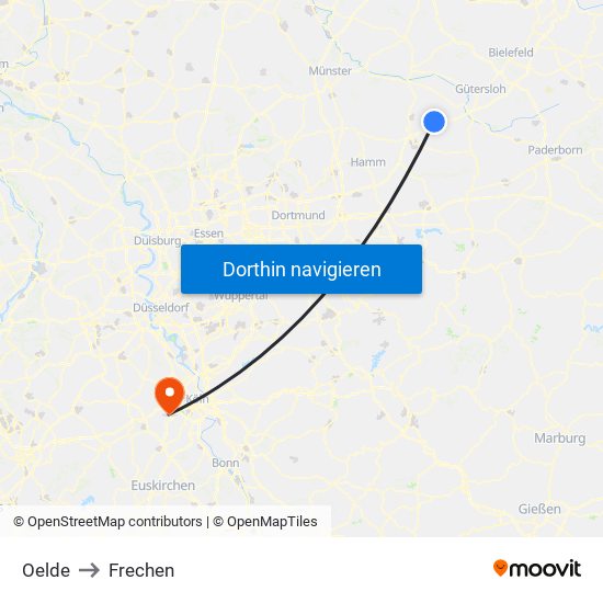 Oelde to Frechen map