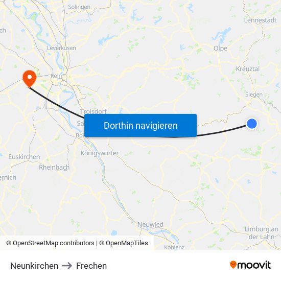 Neunkirchen to Frechen map