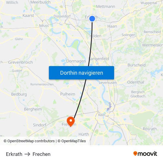 Erkrath to Frechen map