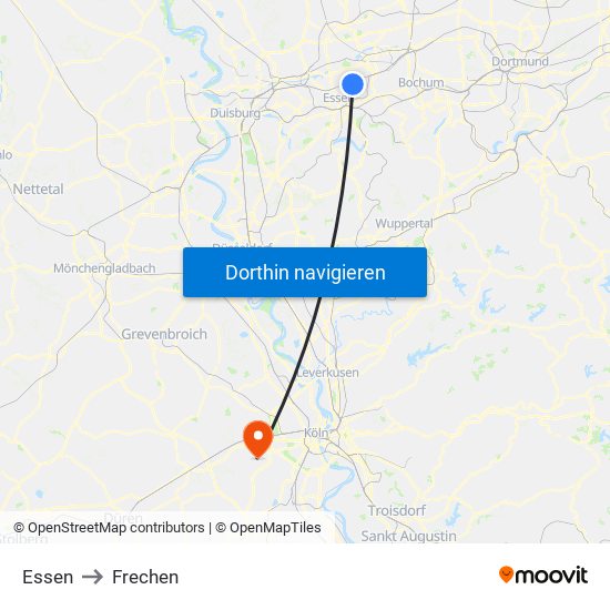 Essen to Frechen map