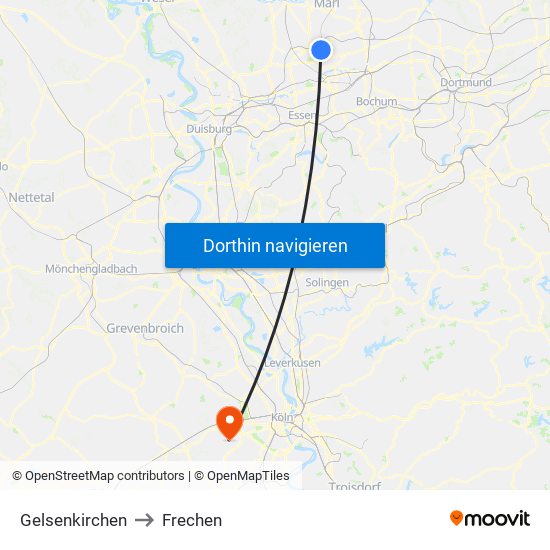 Gelsenkirchen to Frechen map