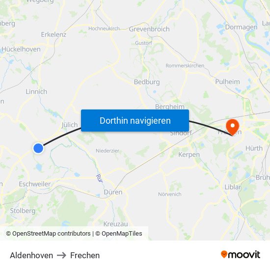 Aldenhoven to Frechen map