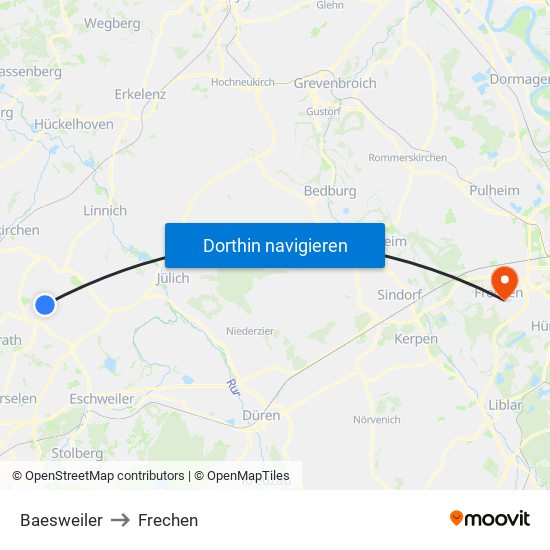 Baesweiler to Frechen map