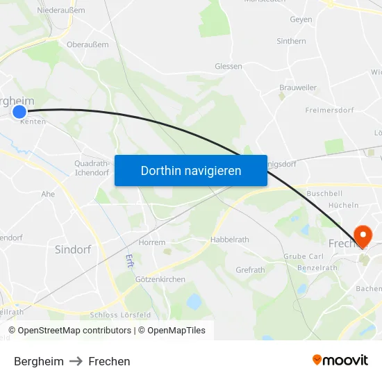Bergheim to Frechen map