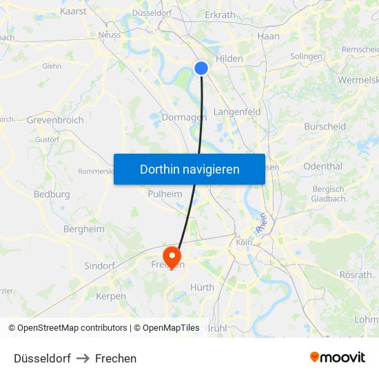 Düsseldorf to Frechen map