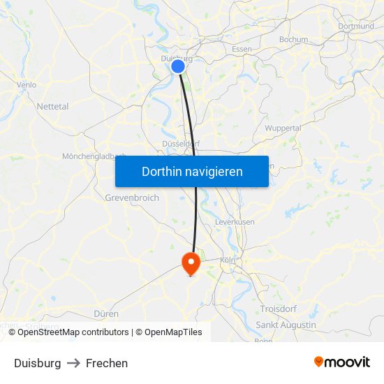 Duisburg to Frechen map