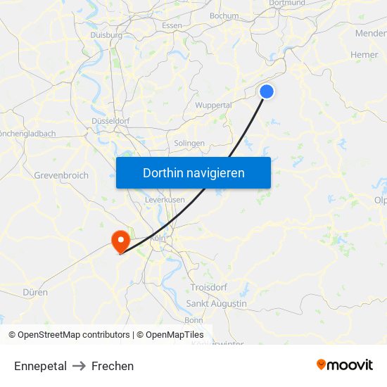 Ennepetal to Frechen map