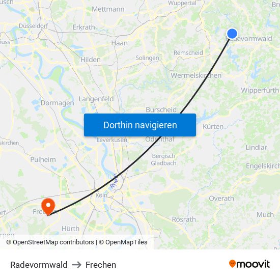 Radevormwald to Frechen map