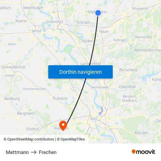Mettmann to Frechen map