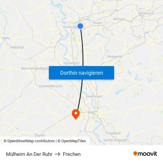 Mülheim An Der Ruhr to Frechen map
