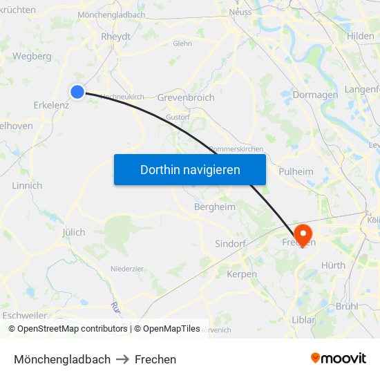 Mönchengladbach to Frechen map