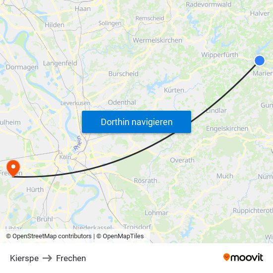 Kierspe to Frechen map
