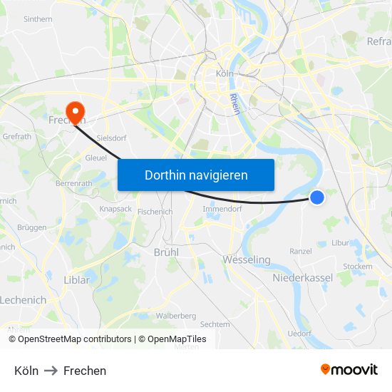 Köln to Frechen map