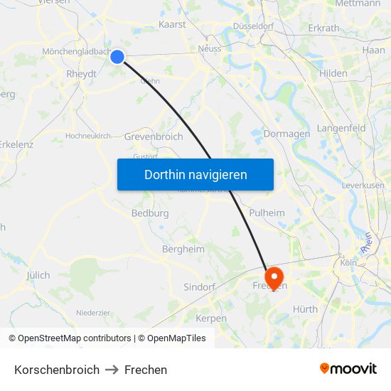 Korschenbroich to Frechen map