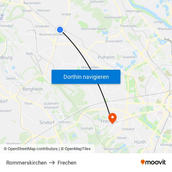 Rommerskirchen to Frechen map