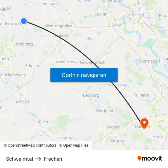Schwalmtal to Frechen map