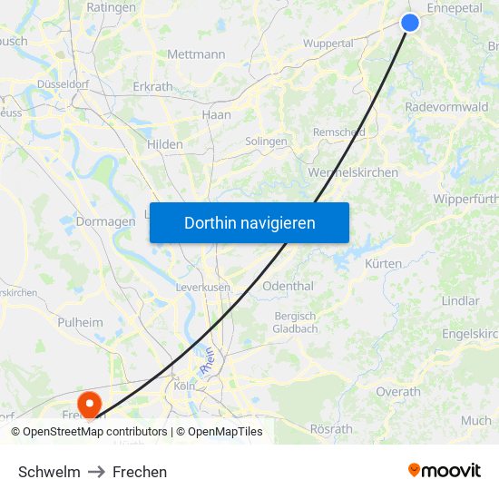 Schwelm to Frechen map