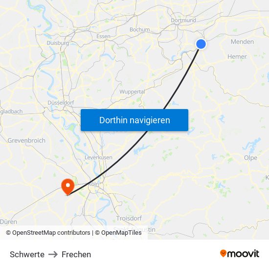 Schwerte to Frechen map