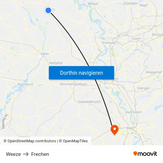 Weeze to Frechen map