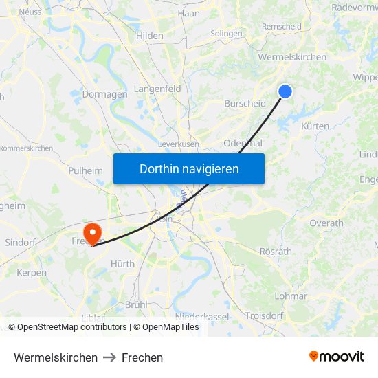 Wermelskirchen to Frechen map