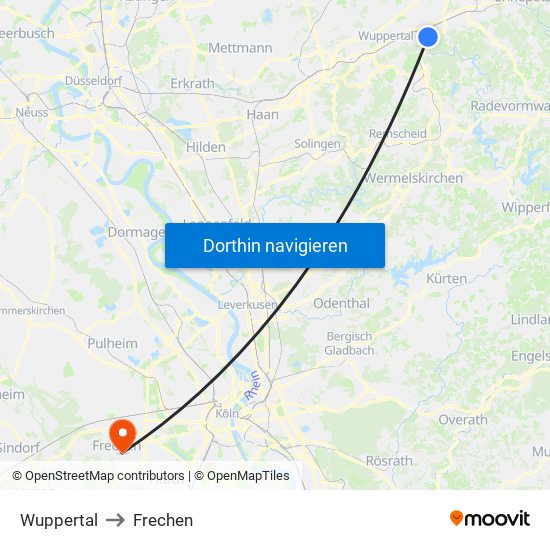 Wuppertal to Frechen map