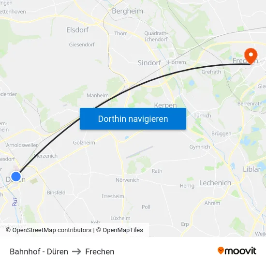 Bahnhof - Düren to Frechen map