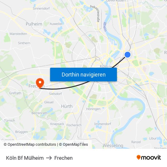 Köln Bf Mülheim to Frechen map