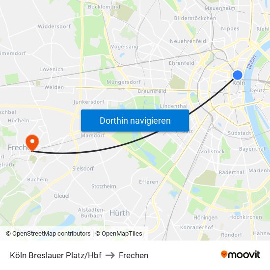 Köln Breslauer Platz/Hbf to Frechen map