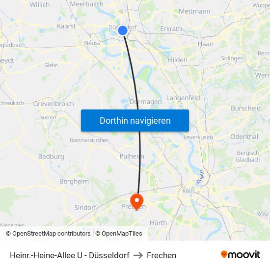 Heinr.-Heine-Allee U - Düsseldorf to Frechen map