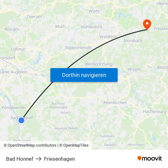 Bad Honnef to Friesenhagen map