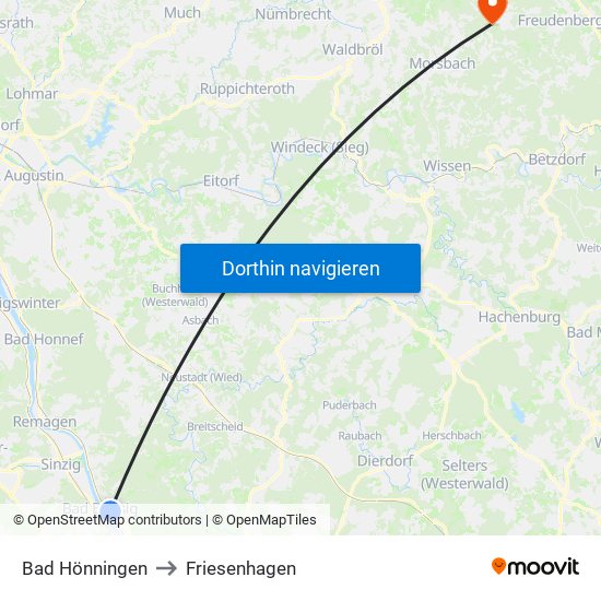 Bad Hönningen to Friesenhagen map