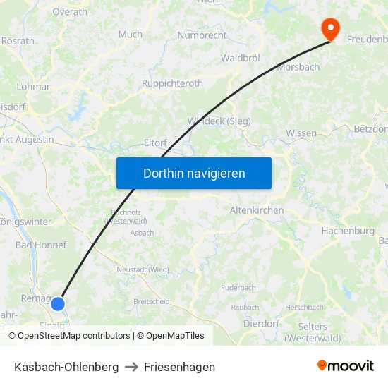 Kasbach-Ohlenberg to Friesenhagen map