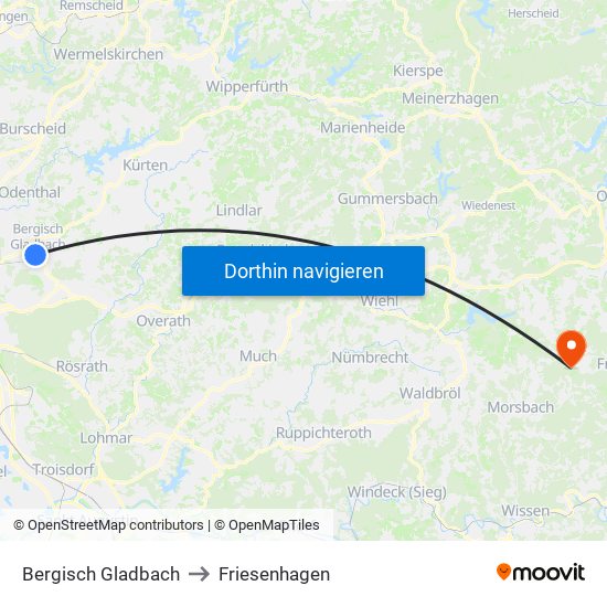 Bergisch Gladbach to Friesenhagen map