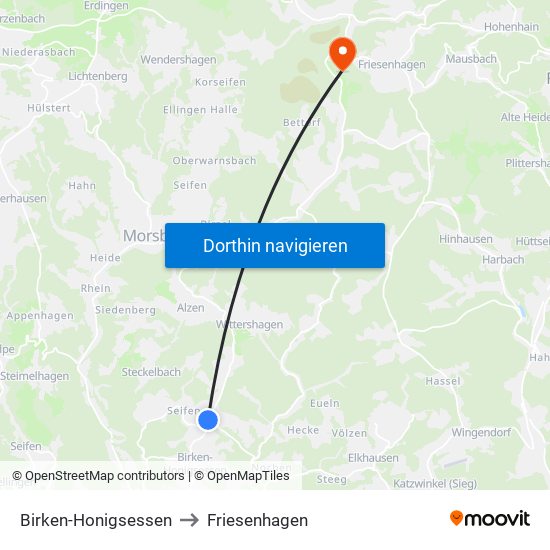 Birken-Honigsessen to Friesenhagen map