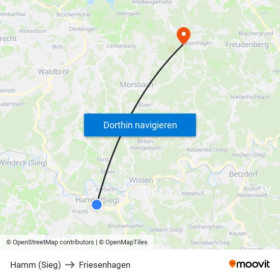 Hamm (Sieg) to Friesenhagen map