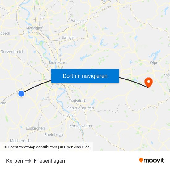 Kerpen to Friesenhagen map