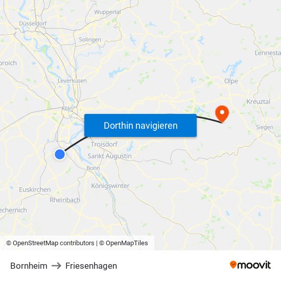 Bornheim to Friesenhagen map