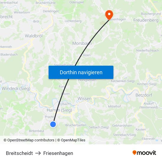 Breitscheidt to Friesenhagen map