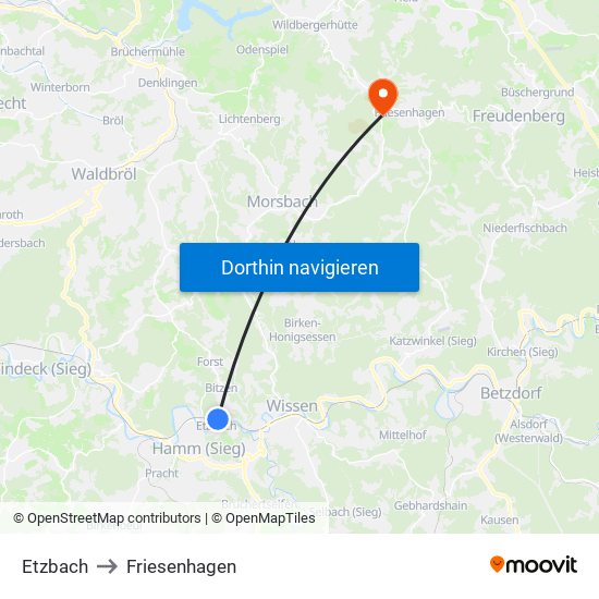 Etzbach to Friesenhagen map