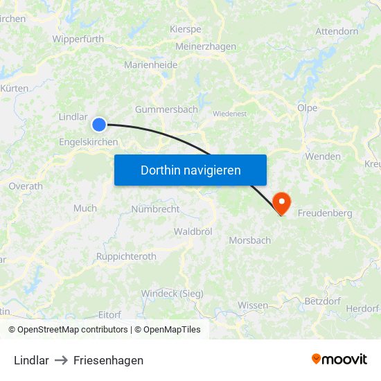 Lindlar to Friesenhagen map