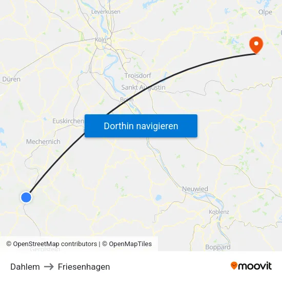 Dahlem to Friesenhagen map