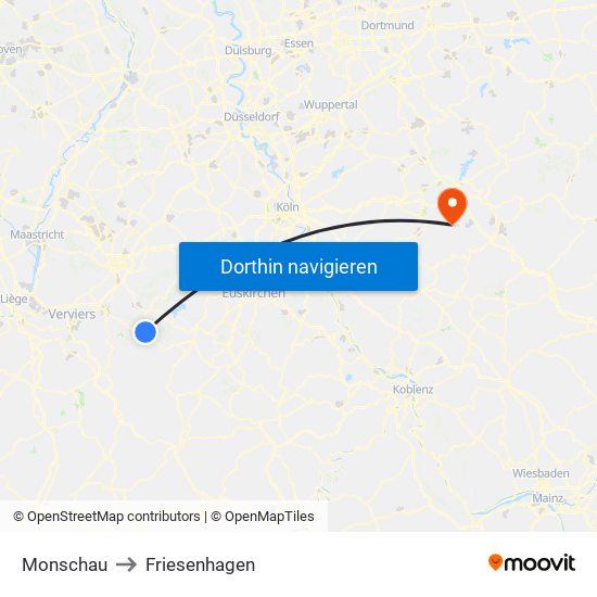 Monschau to Friesenhagen map