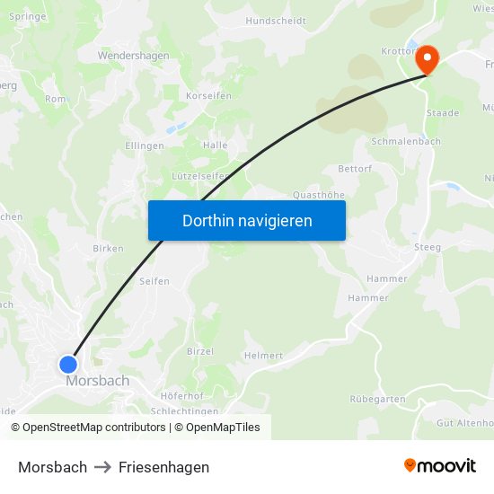 Morsbach to Friesenhagen map