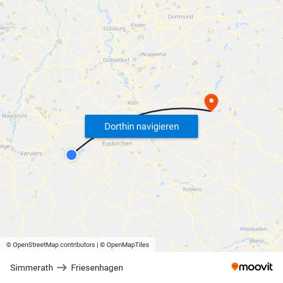Simmerath to Friesenhagen map