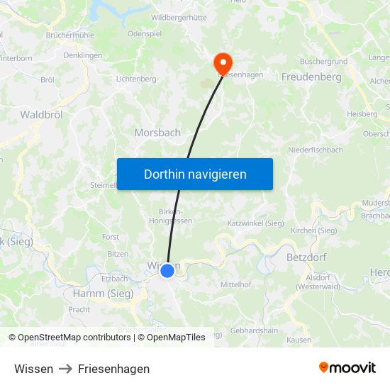 Wissen to Friesenhagen map