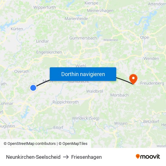 Neunkirchen-Seelscheid to Friesenhagen map